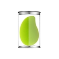 Tear-drop shaped green non-latex makeup sponge in a clear cylindrical plastic jar - Green Mango (Tubed)
