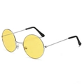 Retro round sunglasses with yellow ocean lenses and silver metal frame in a 45-degree view - Silver Frame Yellow Lens