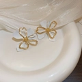 Elegant gold-plated flower stud earrings with white petals and textured core - 3D Gold and White Color Block Flower Studs (51#)