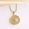 Gold graduation necklace with round pendant featuring a 3D mortarboard and cubic zirconia - Style C-Graduation Cap