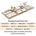 23-piece champagne gold jewelry display set with brushed texture and rabbit plate - Combination Z (White/Champagne, 23pcs)