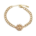 Bracciale regolabile placcato oro stile boho con ciondolo Vergine Maria e zirconi bianchi - CB00171 (Vergine Maria Raggi di Sole)
