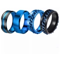 Men's titanium steel rings set featuring blue and black matte finishes with roman numerals - US 6 / Blue 4-Piece Set