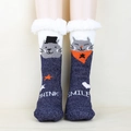 Chaussettes de Noël épaisses pour femmes avec motifs de chat en bleu foncé et gris - Taille unique / Chat Bleu Blanc