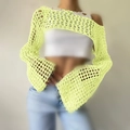Coprispalle in maglia crochet verde neon con maniche lunghe a campana - XS / Giallo chiaro