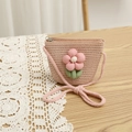Detail of child straw crossbody bag with large pink fabric flower and zip closure - 52cm 3-6 Years / Bag-Pink