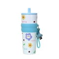 Blue silicone sleeve kid's insulated stainless steel water bottle with straw and lanyard - UV Blue With Pendant