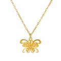 Golden butterfly necklace pendant with white zircons on a slender cross chain - Gold Butterfly Rhinestone Cable Chain (KC Gold M-348)