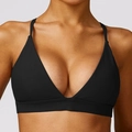 Soutien-gorge de sport côtelé noir minimaliste avec fines bretelles et col en V - S / Hauts / Noir Premium