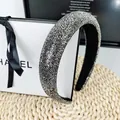 French style braided headband with 3cm wide silver grey sparkling rhinestones for women - 3cm High Cranial Solid Color / Mineral Grey Rhinestone