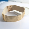 Bohemian gold metal wide belt with beige elastic strap and rivet details for women - Gold