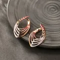 Three-tone alloy earrings with layered cut-out design in silver, gold, and rose gold - 3-Color Streamline Layered / Gold/Silver/Rose Gold