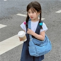 Kids vintage blue denim crossbody bag featuring front pocket and classic washed fabric - Light Blue