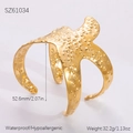 Golden starfish cuff bracelet with hammered texture and 18K plating for women - SZ61034-Starfish Cuff Bracelet