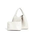 Creamy white woven leather tote bag with matching inner pouch for elegant women - White