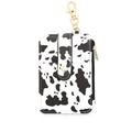 Cow print faux leather card holder wallet with zipper pocket and metal swivel hook - Cow Print