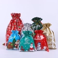Christmas drawstring gift bags in assorted festive colors and holiday patterns - 35pc Set A