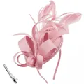 Elegant pink satin fascinator with feathers and silver clip for weddings and parties - Nude Pink