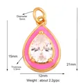 Pink enamel teardrop pendant with clear water-drop zircon in gold plating - Teardrop-Pink