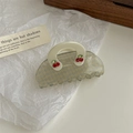 Close-up of a handbag-shaped hair claw clip with checkered pattern and cherry rhinestones - Cherry Checkerboard Bag Shape Claw