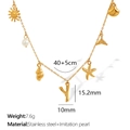 18K gold plated stainless steel necklace with pearl, starfish and shell charms - Letter Y (XL206)