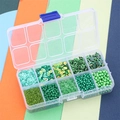 10-grid organizer with assorted green seed beads and sequins for DIY jewelry making - 10-Grid Bead Material Kit / Green