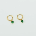 Elegant gold heart earrings with sparkling green zircon pendant for a stylish jewelry look - Green