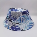 Detail of blue and white tropical leaf pattern on reversible cotton bucket hat - M (56-58cm) / Blue White Tropical Leaf Print (17#)