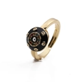 Close-up of gold plated ring with black enamel evil eye and colorful zircon stones - Adjustable Open / Black