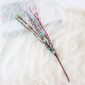 Pastel artificial flower branch with pink and blue buds on white faux fur background - 30cm Stem / Green Blue Pink