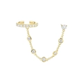 Gold plated s925 chain earring featuring micro-pave zirconia and crystal studs - Gold White Zirconia Ear Cuff Chain (925 Sterling Silver Earring Post - Single Earring)