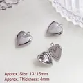 Detail of 13x16mm silver heart locket pendant showing open and closed states - 6# Platinum Smooth Heart Locket