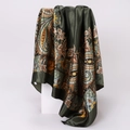 Detail of paisley pattern square scarf with olive green satin finish and silky texture - 90x90cm / Army Green (D9239)
