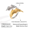 Detail of two-tone seaweed leaf open ring in gold and silver stainless steel - Gold and Silver Mixed Leaf Style (YYR025318-M)