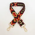 Detail of colorful geometric canvas strap with gold metal hooks and adjustable buckle - Pattern No. 28