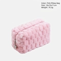 Pink checkered plush makeup bag with star zipper, large travel toiletry pouch 18x10x11cm - Pink Pillow Bag