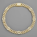 Gold-plated Cuban link chain with H-shape links and pave micro-inlaid sparkling white diamonds - Mid-Length / Gold