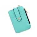 Mint green pebble leather card holder with gold zipper and multiple functional slots - C1 Mint Green