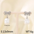 Pendientes de lazo plateados con circonitas y perlas barrocas de 14x11mm chic - Color Acero (KE115975-GC)