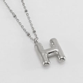 Silver balloon letter H pendant necklace with round bead chain in 18K stainless steel - Letter H / Steel