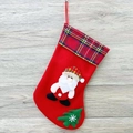 Mini Christmas stocking gift bag with 3D plush Santa Claus and festive plaid trim - Red Large Stocking (Santa)