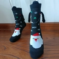 Black Christmas mid-calf socks with Santa Claus, snowflakes, and magnetic hand feature - Black Santa Snowflake HO