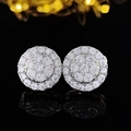 Elegant silver circle cluster stud earrings with zircon pavé on a black reflective background - Cluster Round / Silver
