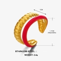 Dual-layer adjustable stainless steel ring with gold wave texture and red enamel finish - Red