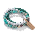 Three-piece stretch stone bead bracelet set with green and white agate and cat eye beads - FK1569 Green Stripe/White Marble/Green-Pink Mixed Bracelet