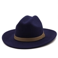 Detail view of navy wool fedora with brown band and gold metallic rivet accent - M (56-58cm) / Navy Blue