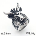 Gothic goat head ring for men in stainless steel featuring pentagram and vintage finish - Steel Goat Style (KR109974-HL)