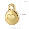 Golden heart pendant in stainless steel with embossed design, size 11x8mm for DIY jewelry - Round Gold Pendant with Heart Relief (KLJ116-Z)