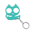 Cat head self-defense keychain with dual finger holes in matte cyan green finish - Justice Cat Light Green (K00633-05)
