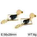 Pendientes de hoja cuadrada dorada con colgante de gota negra en acero de titanio - Dorado (KE87679-KFC)